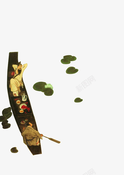 中国风划船的人水墨画中国风船上饮酒赏莲高清图片