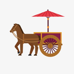 马车古代红伞马车手绘高清图片