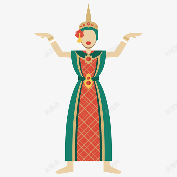 泰国跳舞女人手绘矢量图ai免抠素材_新图网 https://ixintu.com 传统 卡通 可爱 手绘 泰国 绿色 绿色裙子 美女 矢量图