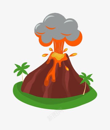 壮观的火山喷发png免抠素材_新图网 https://ixintu.com 岩浆 熔岩 绿草