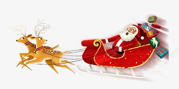 可爱圣诞老人坐驯鹿雪橇卡通手绘png免抠素材_新图网 https://ixintu.com 卡通手绘 可爱 圣诞老人 送礼 雪橇 驯鹿
