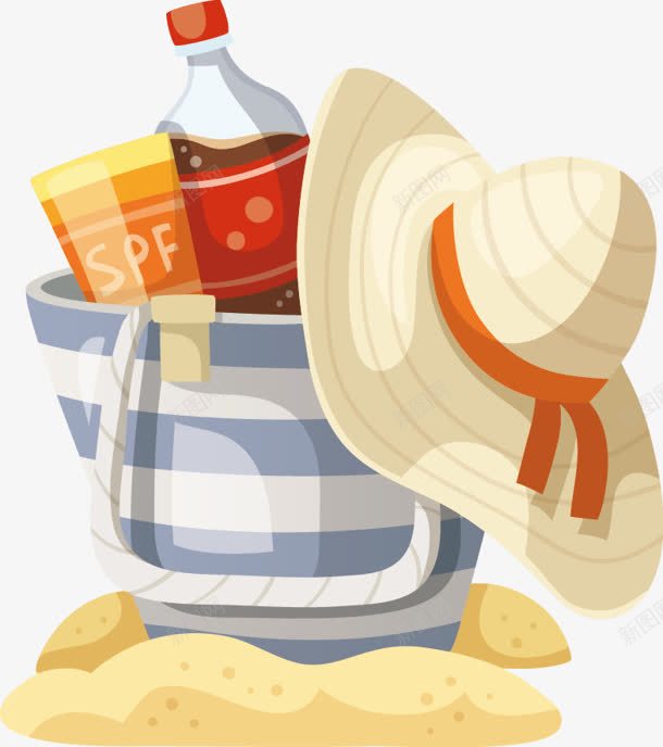 沙滩帽子手提包食品卡通夏天png免抠素材_新图网 https://ixintu.com 卡通 夏天 帽子 手提包 沙滩 食品
