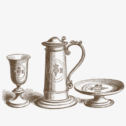 素描酒瓶手绘复古复杂纹路欧式餐具矢量图高清图片