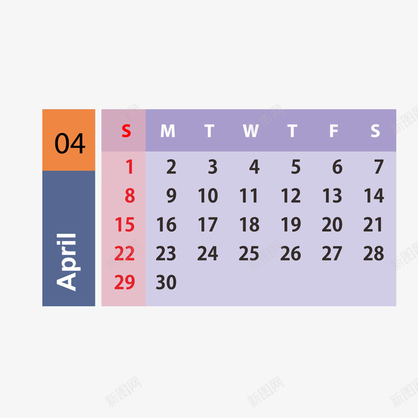 蓝红色19年4月日历png图片免费下载 素材7yiugeqwa 新图网