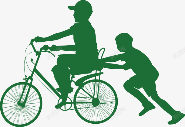 剪影png免抠素材_新图网 https://ixintu.com 人为因素 助人为乐 奔跑 小孩 自行车