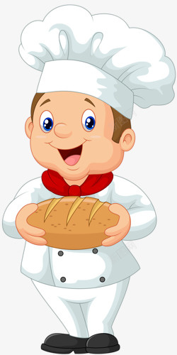 站立的人手拿面包的厨师高清图片
