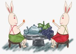 卡通手绘对饮的兔子素材