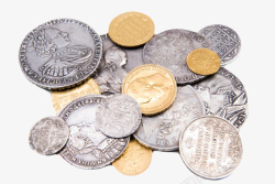 一堆历史悠久的硬币实物素材
