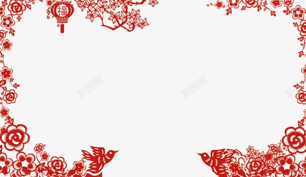 剪纸边框png免抠素材_新图网 https://ixintu.com 中国风 剪纸 卡通 复古 手绘 灯笼 红色 边框