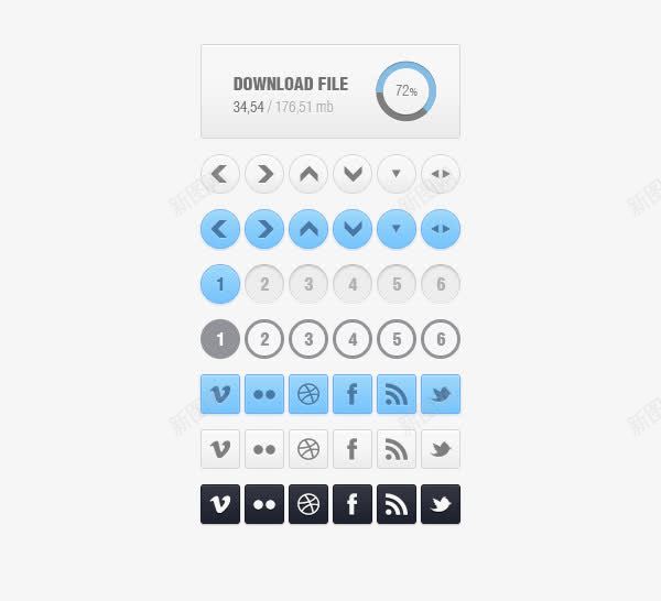 界面小元素集合PSD图标psd_新图网 https://ixintu.com 下拉框 图标 圆形加载框 小元素 左右键 标签 界面元素
