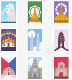 旅游纪念邮票东南亚国家旅游邮票高清图片