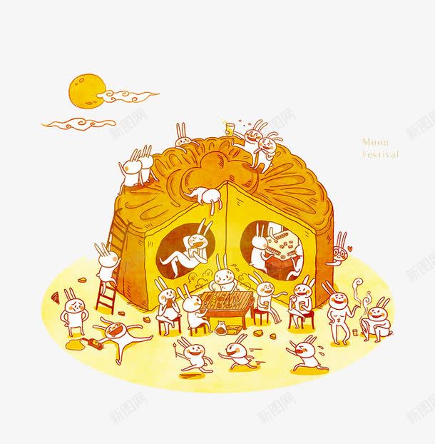 兔子吃月饼png免抠素材_新图网 https://ixintu.com 中秋节 兔子 卡通 吃月饼 月亮 月饼