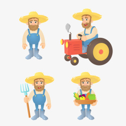 作物的工具卡通黄色草帽农夫合集高清图片