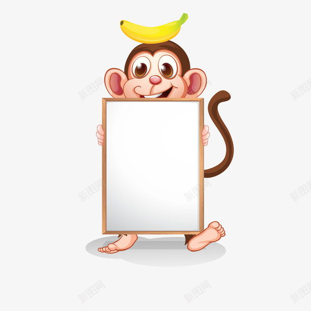 卡通举牌的猴子动物png免抠素材_新图网 https://ixintu.com 举牌 动物园 动物设计 卡通 猴子 香蕉