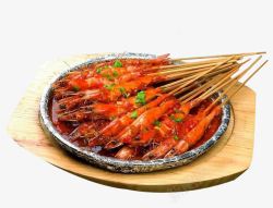 竹签烤虾铁板黑椒串烤虾高清图片
