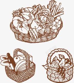 菜市场的菜篮和葡萄手绘多种风格蔬菜篮子高清图片