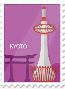 京都日本天际线卡通旅游城市邮票日本京都矢量图高清图片