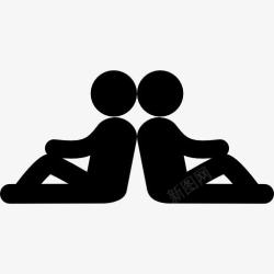 坐着剪影两人坐在对称的姿势图标高清图片