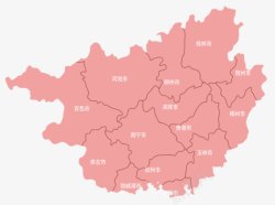 广西省粉红色地图素材