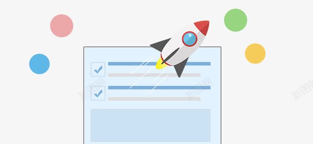 扁平化火箭psd免抠素材_新图网 https://ixintu.com 引导页插画 彩色圆点装饰图案 文件 火箭 速度快