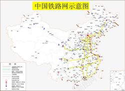 线性地图中国铁路示意图高清图片