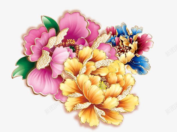 漂亮的牡丹花png免抠素材_新图网 https://ixintu.com 国画 漂亮 牡丹花 金色