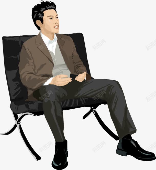 卡通手绘成功男士png免抠素材_新图网 https://ixintu.com 椅子 老板 西装 黑色皮鞋