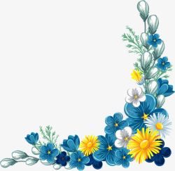 蓝色黄色白色花朵边框装饰素材