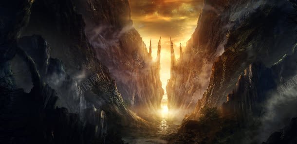 日落峡谷魔幻海报背景背景