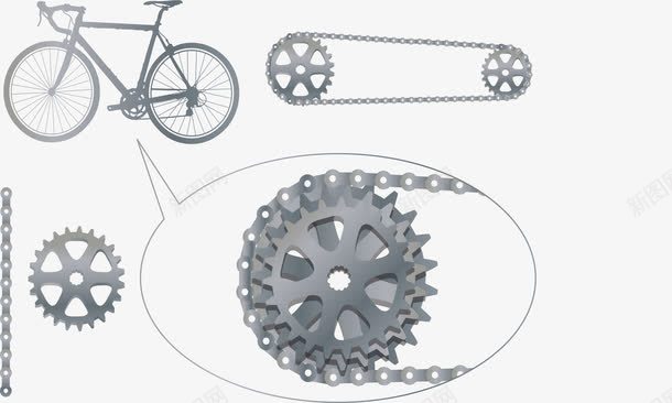 自行车链条png免抠素材_新图网 https://ixintu.com 共享单车维护 机械制造 自行车 齿轮