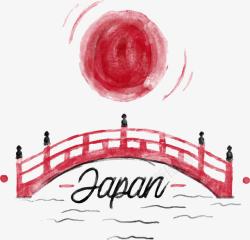 红色桥梁日式建筑桥梁高清图片