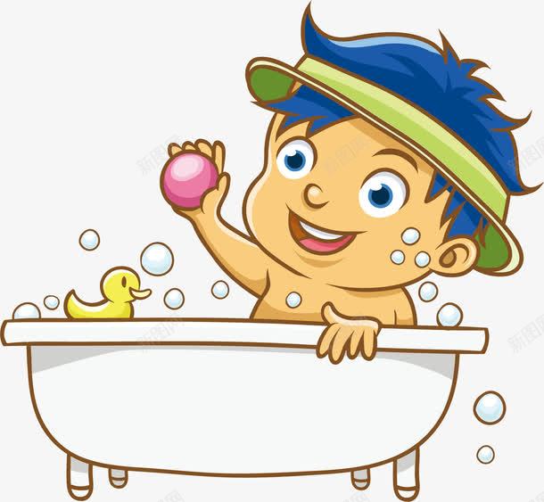 洗澡人物png免抠素材_新图网 https://ixintu.com 儿童 孩子 小孩 小男孩 浴室 浴缸