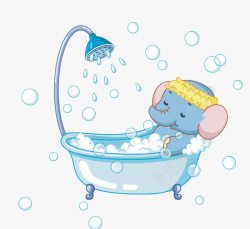 洗澡宝宝蓝色卡通大象洗澡高清图片