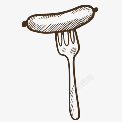 卡通勺叉叉子与香肠素描矢量图高清图片