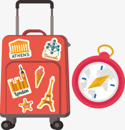 休闲观光红色旅行箱指南针旅游用品元素矢高清图片