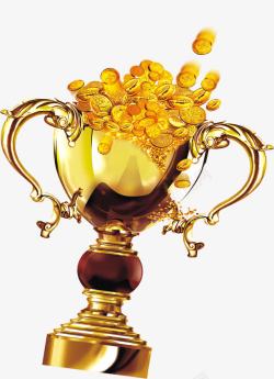 黄金杯子装满金币的大金杯高清图片