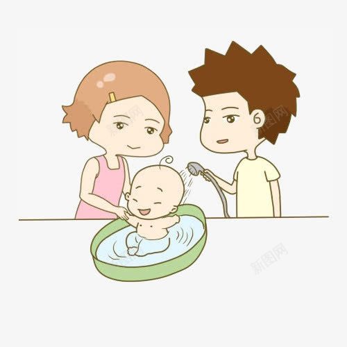 照顾婴儿png免抠素材_新图网 https://ixintu.com 卡通 手绘 洗澡 洗澡盆 照顾 父母 爸爸妈妈和我 看护 花洒