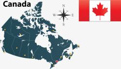 加拿大地图国旗指南针素材