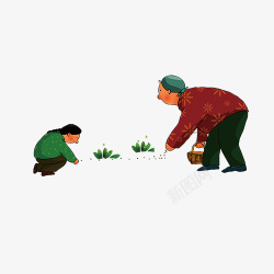 撒种子卡通手绘种田的女人们高清图片