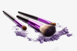 自然眉粉三个紫色的化妆刷高清图片