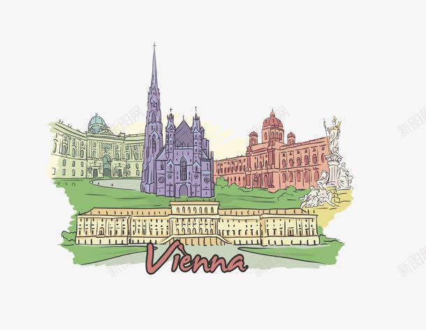 维也纳涂鸦海报png免抠素材_新图网 https://ixintu.com 城市 奥地利 旅游 欧洲 维也纳
