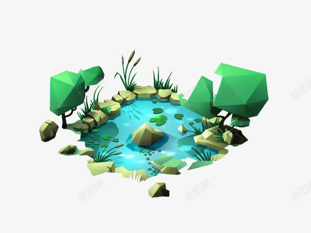 池塘边的树png免抠素材_新图网 https://ixintu.com 卡通元素 环境生态 苗木 设计素材