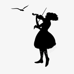 n女孩拉小提琴的女孩剪影图标高清图片