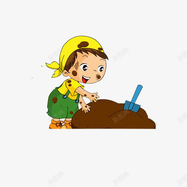 卡通小孩在玩泥巴png免抠素材_新图网 https://ixintu.com 卡通 卡通泥巴 可爱 开心 手绘 棕色 泥巴 童真