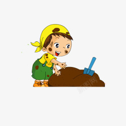 棕色泥巴卡通小孩在玩泥巴高清图片