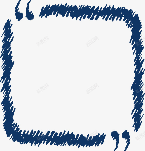 蓝色涂鸦手绘引用框png免抠素材_新图网 https://ixintu.com 引号 引用 引用框 涂鸦线条 矢量png 蓝色边框