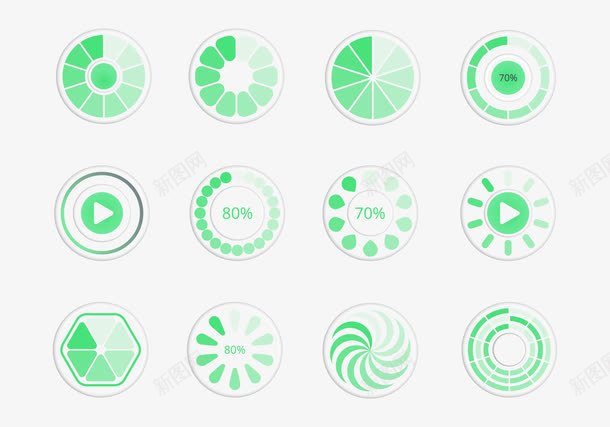 绿色圆形进度条合集png免抠素材_新图网 https://ixintu.com 加载 圆形 圆形进度条 绿色 网页 进度条