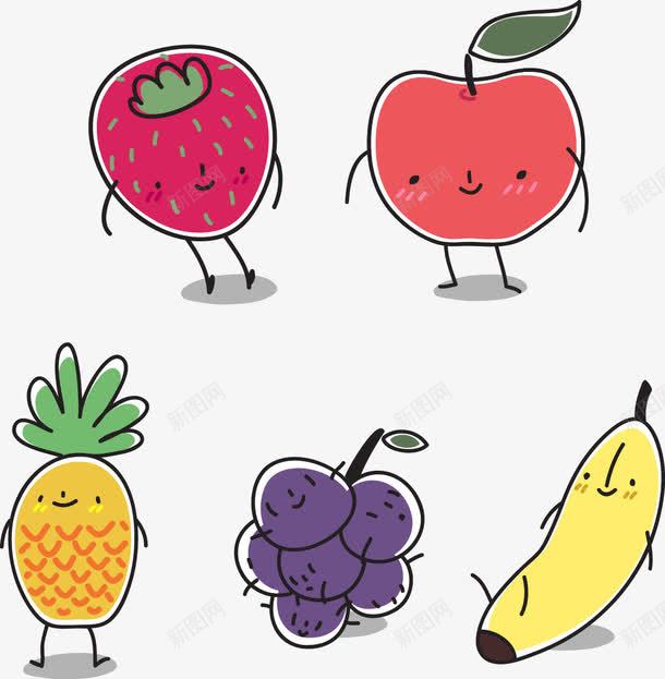 手绘卡通水果矢量图ai免抠素材_新图网 https://ixintu.com 卡通 可爱 手绘 苹果 草莓 菠萝 葡萄 香蕉 矢量图