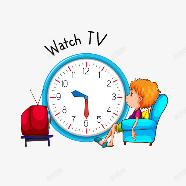 卡通时间表png免抠素材_新图网 https://ixintu.com 卡通 卡通小孩 卡通时间 可爱小孩 时间动画 时间表 活动时间 看电视时间