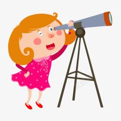俯望用望远镜看的女孩高清图片